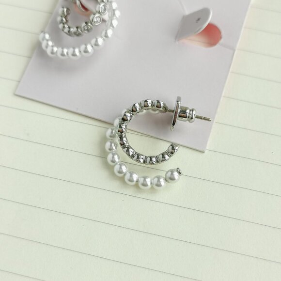 Pearl Caviar Silver Double Huggie Earrings - Kate Spade - Picture 3 of 3